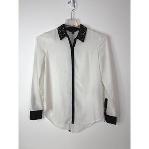 Rock‎ & Republic Top Women's Small Studded Western Blouse White Punk